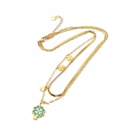 Arany Színű Nemesacél Szerencse Lóhere Dupla Nyaklánc Kagyló Berakással