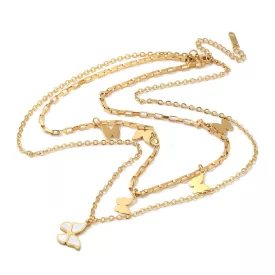   Arany Színű Nemesacél Gyöngyház Lepke Pillangó Dupla Nyaklánc