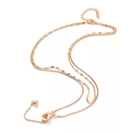 Rózsaarany Rose Gold Színű Nemesacél Cirkónia Strasszos Dupla Nyaklánc