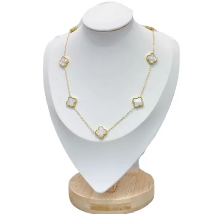 Arany-Fehér Színű Gyöngyház Lóhere Nyaklánc