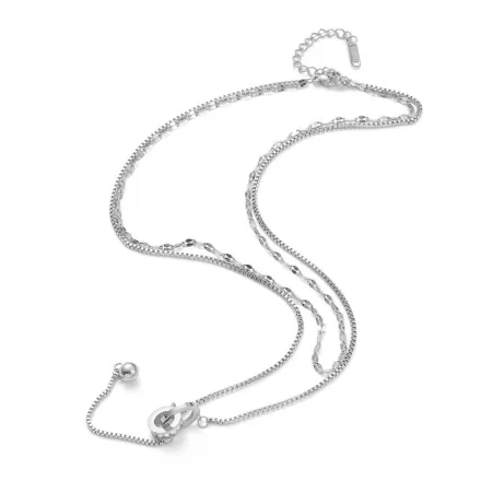 Ezüst Színű Nemesacél Cirkónia Strasszos Dupla Nyaklánc