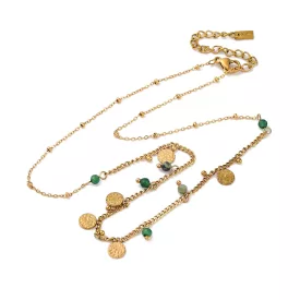 14K Aranyozott Nemesacél Afrikai Türkiz Ásvány Nyaklánc