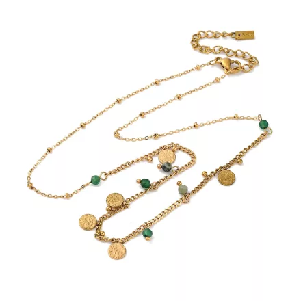 14K Aranyozott Nemesacél Afrikai Türkiz Ásvány Nyaklánc