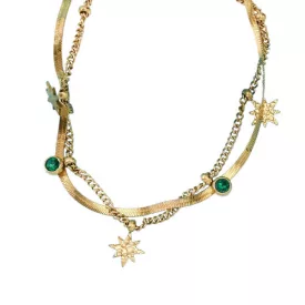   14K Aranyozott Nemesacél Csillag Cirkónia Strasszos Dupla Nyaklánc