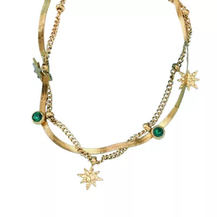 14K Aranyozott Nemesacél Csillag Cirkónia Strasszos Dupla Nyaklánc