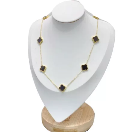 Arany-Fekete Színű Gyöngyház Lóhere Nyaklánc