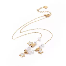   Arany Színű Nemesacél Gyöngyház Csillag Szintetikus Kagyló Gyöngy Nyaklánc