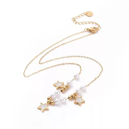 Arany Színű Nemesacél Gyöngyház Csillag Szintetikus Kagyló Gyöngy Nyaklánc