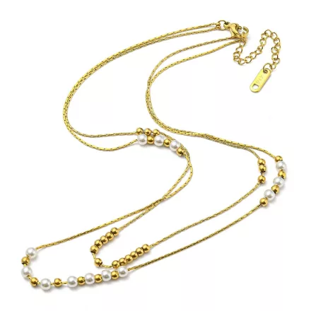 Arany Színű Nemesacél Szintetikus Kagyló Gyöngy Dupla Nyaklánc