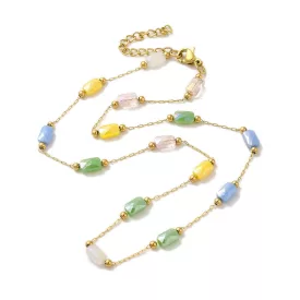   Arany Színű Nemesacél Színes Fazettált Üveggyöngy Nyaklánc