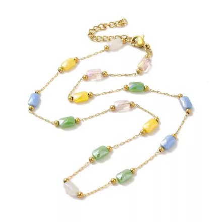 Arany Színű Nemesacél Színes Fazettált Üveggyöngy Nyaklánc