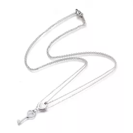   Ezüst Színű Nemesacél Gyöngyház Szív Kulcs Dupla Nyaklánc