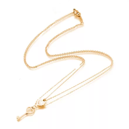 Arany Színű Nemesacél Gyöngyház Szív Kulcs Dupla Nyaklánc