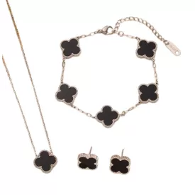 Ezüst Fekete Színű Gyöngyház Lóhere Nyaklánc