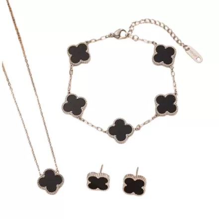 Ezüst Fekete Színű Gyöngyház Lóhere Nyaklánc