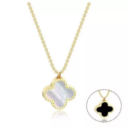 Arany Fekete Fehér Színű Gyöngyház Lóhere Nyaklánc