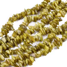  Olivazöld Jade Ásványtörmelék Splitter Gyöngyfüzér 5-8mm (~80cm)