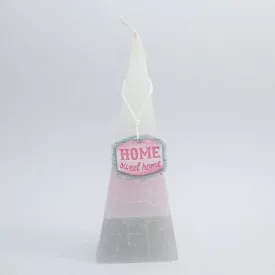   Otthon Édes Otthon Home Sweet Home Piramis Gyertya Fehér Rózsaszín Szürke 6x16cm
