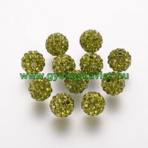   Peridot Zöld Színű Nyaklánc Karkötő Ékszer Dísz Polymer Polimer Shamballa Strassz Kövekkel 10mm