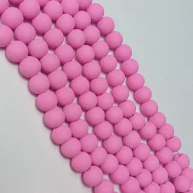   Pink Rózsaszín Színű Festett Üveggyöngy Lávakő Imitáció 8mm