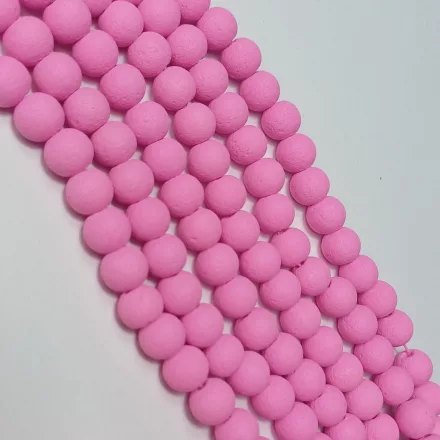 Pink Rózsaszín Színű Festett Üveggyöngy Lávakő Imitáció 8mm