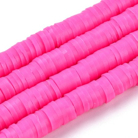 Pink Rózsaszín Polymer Korong Heishi Gyöngy Gyöngyfüzér 6x0,5-1mm ~45cm