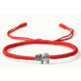   Piros Csúszócsomós Elefántos Szerencse Karkötő (K129) Hossz: 16-24cm