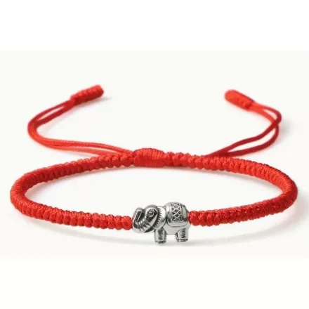 Piros Csúszócsomós Elefántos Szerencse Karkötő (K129) Hossz: 16-24cm