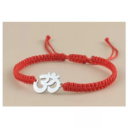 Piros Csúszócsomós Ohm Aum Om Szerencse Karkötő (K125) Hossz: 16-24cm