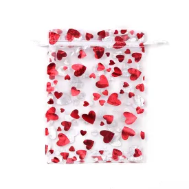   Piros Szives Fehér Organza Tüll Díszzacskó Dísztasak 9x12cm
