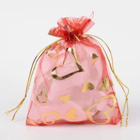 Piros Szíves Organza Tüll Díszzacskó Dísztasak 10x12cm