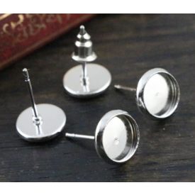   Platinum Színű Kaboson Tartó Bedugós Fülbevaló Szilikon Dugóval 10mm