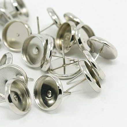 Nemesacél Ezüst (Platinum) Színű Kaboson Tartó Bedugós Fülbevaló Szilikon Dugóval 10mm