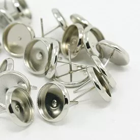  Nemesacél Ezüst (Platinum) Színű Kaboson Tartó Bedugós Fülbevaló Szilikon Dugóval 12mm