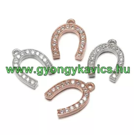   Rózsaarany Színű Cirkón Strassz Patkó Medál Köztes 14,5x10mm