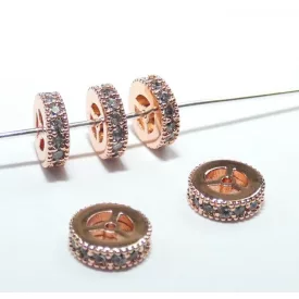   Rózsaarany Színű Kerék Fehér Cirkón Cirkónia Strasszos Közdarab Köztes 8x2mm