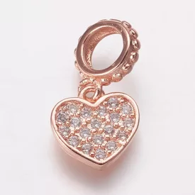   Rózsaarany Színű Fehér Cirkón Cirkónia Strasszos Szív Charm Nyaklánc Karkötő Ékszer Dísz Közdarab Köztes Medál 17x9mm
