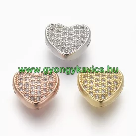   Rózsaarany Színű Fehér Cirkón Cirkónia Strasszos Szív Nyaklánc Karkötő Ékszer Dísz Közdarab Köztes 9x9,5x4mm