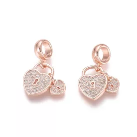   Rózsaarany Színű Fehér Cirkón Cirkónia Strasszos Szív Lakat Charm Nyaklánc Karkötő Ékszer Dísz Közdarab Köztes Medál 21x10mm