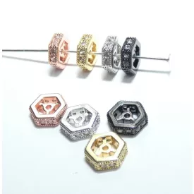   Rózsaarany Színű Hatszögletű Cirkón Cirkónia Strasszos Nyaklánc Karkötő Ékszer Dísz Közdarab Köztes 8mm