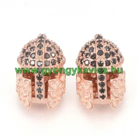   Rózsaarany Színű Fekete Cirkón Cirkónia Strasszos Spártai Sisak Közdarab Köztes 14,5x9,5mm