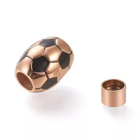   Rózsaarany Színű Nemesacél Fekete Tűzzománc Ovális Foci Futball Labda Mágneses Nyaklánc Karkötő Ékszer Kapocs 16x13,5mm