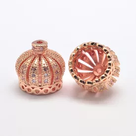   Rózsaarany Színű Korona (2) Cirkón Cirkónia Strasszos Nyaklánc Karkötő Ékszer Dísz Közdarab Köztes 13x13,5mm