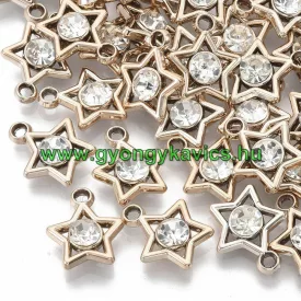   Rózsaarany Színű Műanyag Csillag Medál Akril Strassz Kővel 17x14,5mm