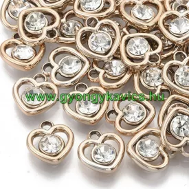   Rózsaarany Színű Műanyag Szív Medál Akril Strassz Kővel 14x13mm