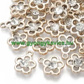   Rózsaarany Színű Műanyag Virág Medál Akril Strassz Kővel 17,5x14,5mm