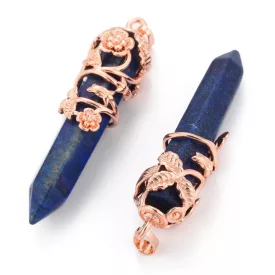   Rózsaarany Virágos Lápisz Lazuli Lazurit Oszlop Obeliszk Ásvány Medál 57-60x16mm