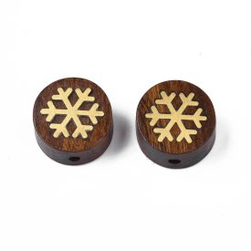 Rózsafa Gyöngy Sárgaréz Hópehely Berakással 14x6mm