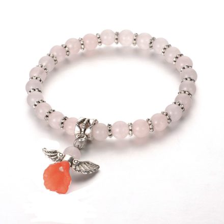 Rózsakvarc Angyal Charm Karkötő (K50) 6mm Csukló átmérő: 4,8cm
