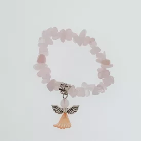   Rózsakvarc Ásvány Splitter Angyal Charm Karkötő (K74) Csukló átmérő: 4cm